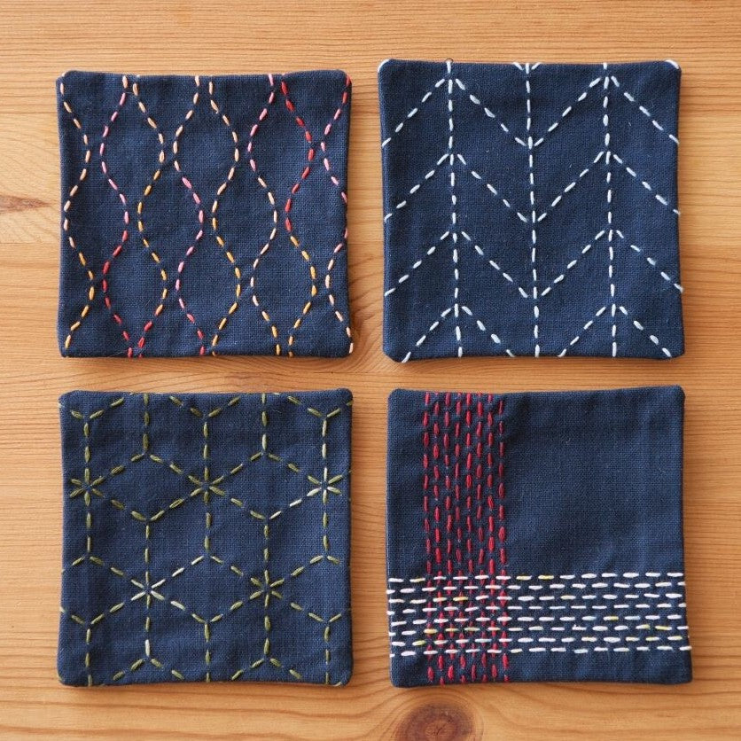 Lecien Cosmo Sashiko Coasters - Sashiko Navy (98902) – Snuggly Monkey