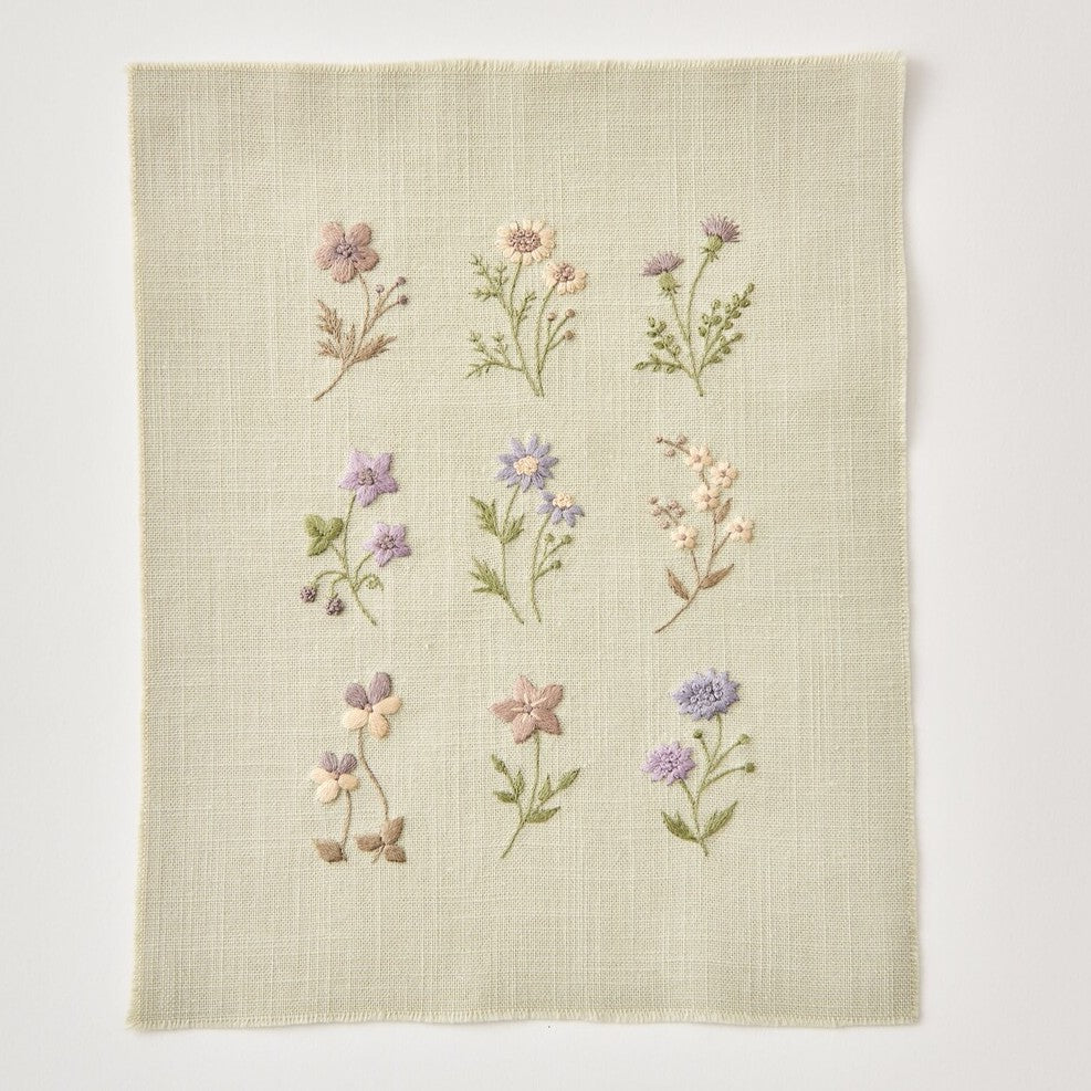 Alice Makabe Embroidery Kit - Sage Floral Sampler