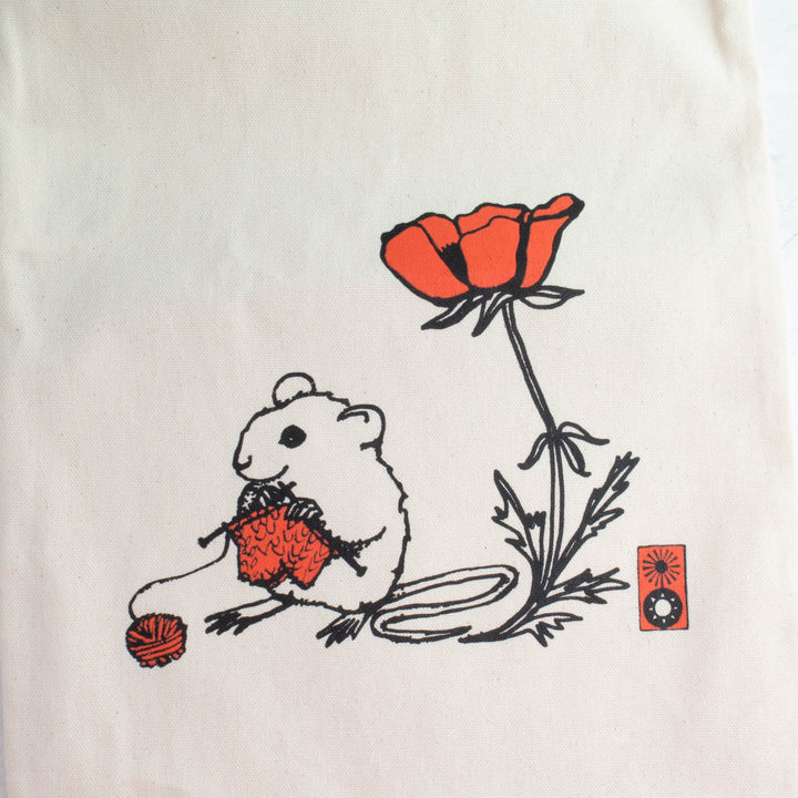 Knitting Mouse Drawstring Project Bag