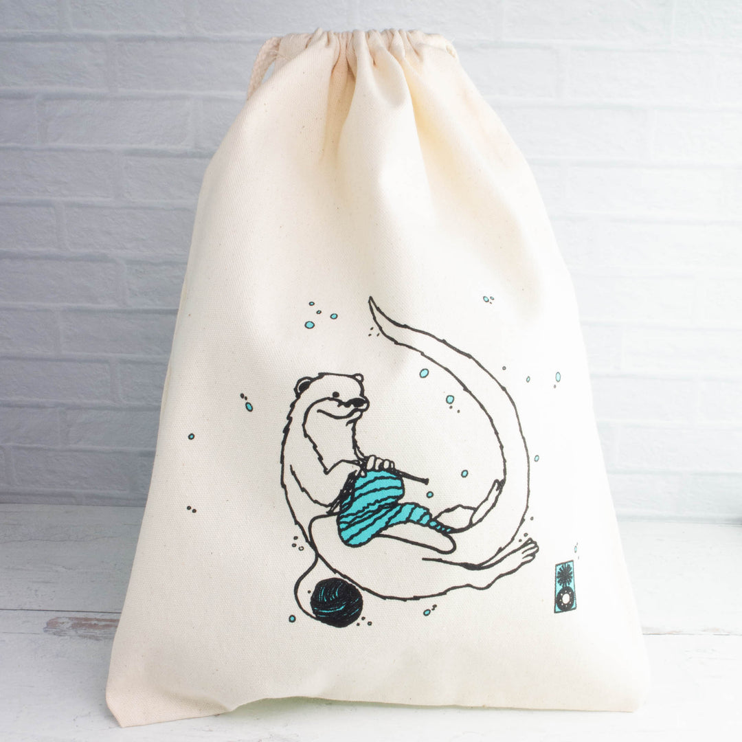 Knitting Otter Drawstring Project Bag
