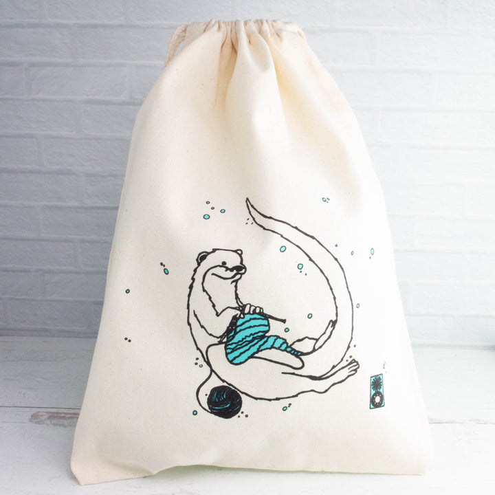 Knitting Otter Drawstring Project Bag