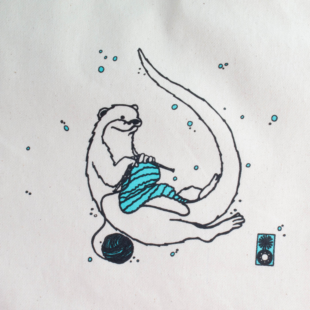 Knitting Otter Drawstring Project Bag