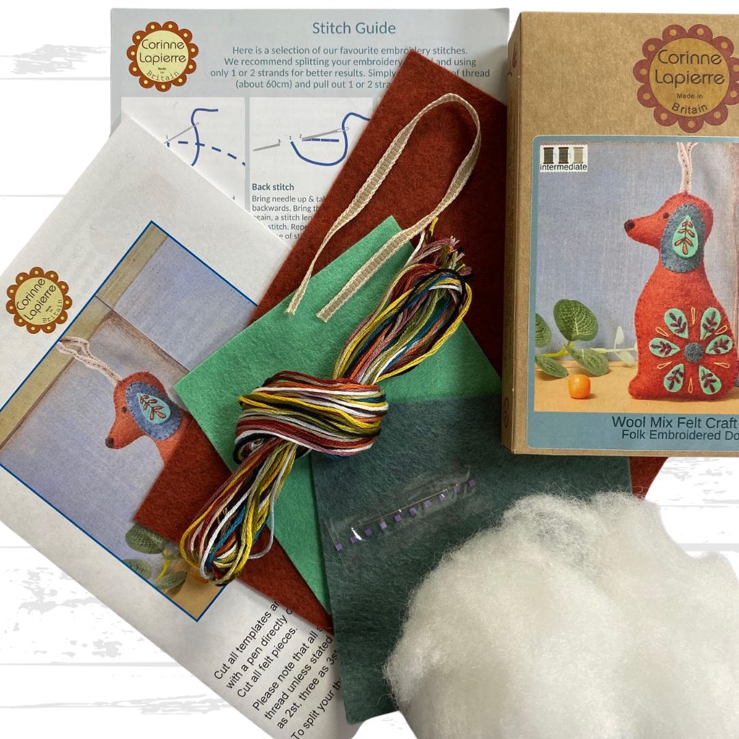 Folk Dog Felt Embroidery Craft Kit