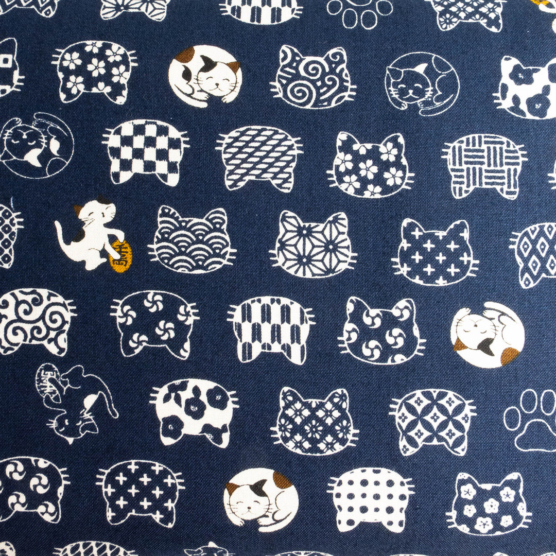 Japanese Cotton Fabric - Wagara Cat Heads on Navy