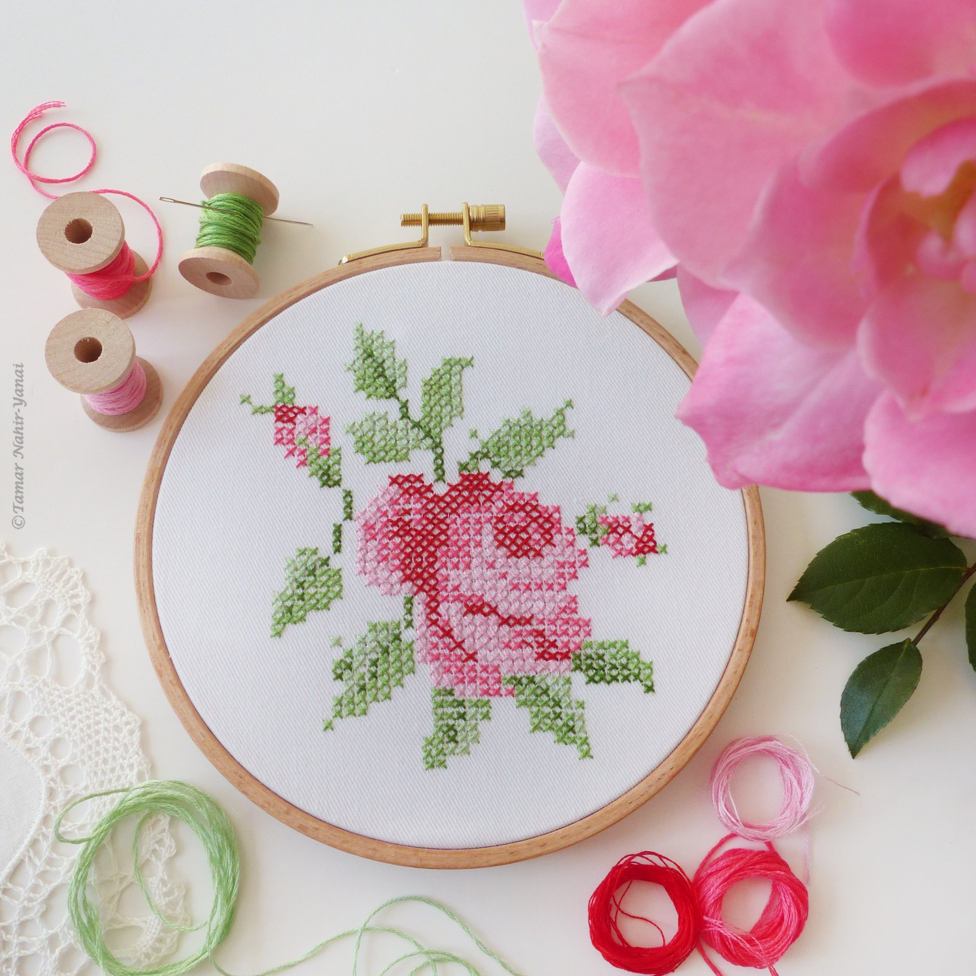 Cross Stitch Rose Embroidery Kit – Snuggly Monkey