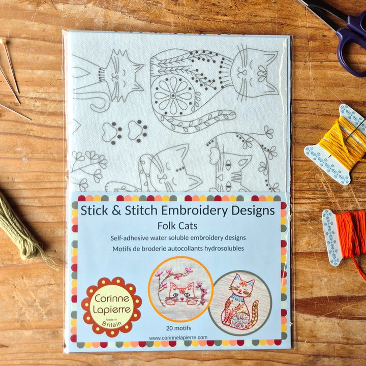 Folk Cats Stick & Stitch Embroidery Patterns