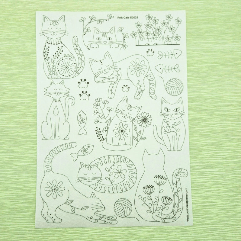 Folk Cats Stick & Stitch Embroidery Patterns