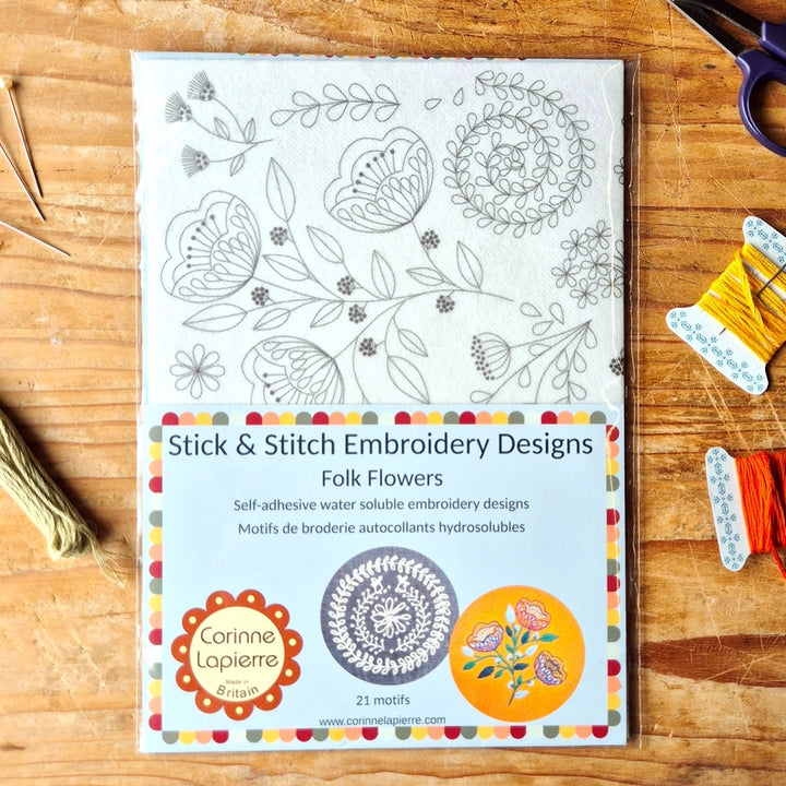 Folk Flowers Stick & Stitch Embroidery Patterns