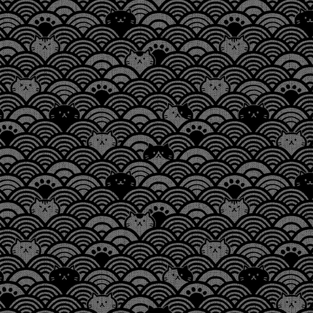 Cosmo Dobby :: Fuku Cats in Waves in Black/Gray (CF9032E)