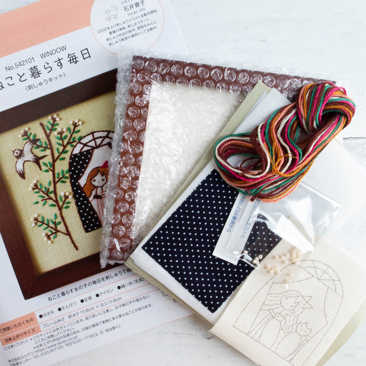 Hiroko Ishii Embroidery Kit - Daily Life with Cats Window
