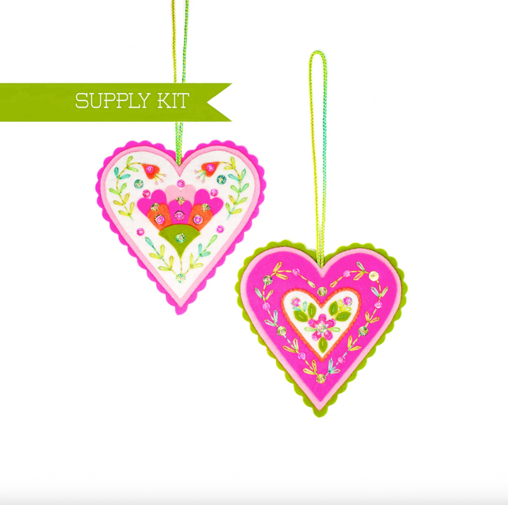 Garden Party Hearts Wool Felt Ornament Kit