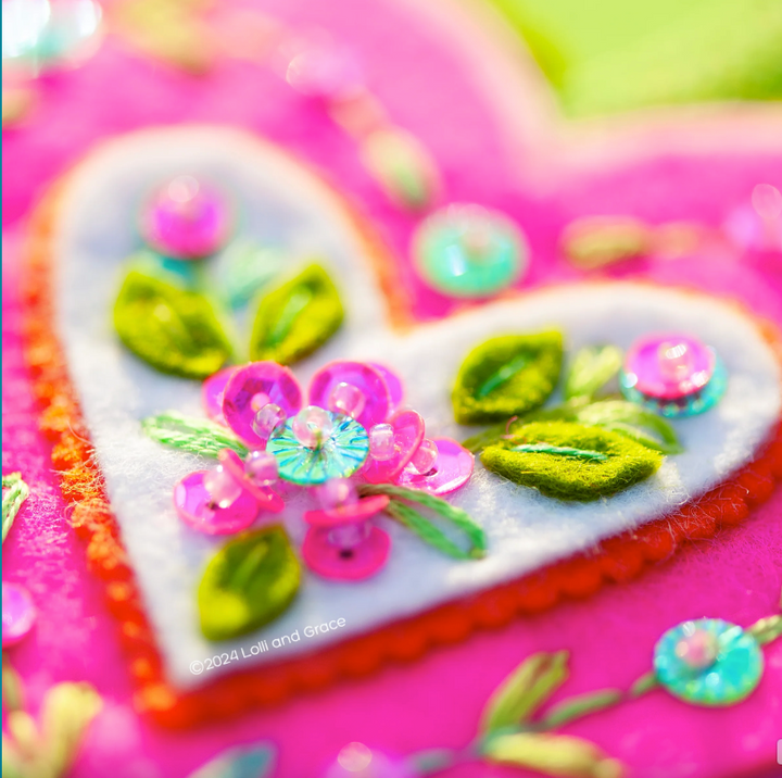 Garden Party Hearts Wool Felt Ornament Kit