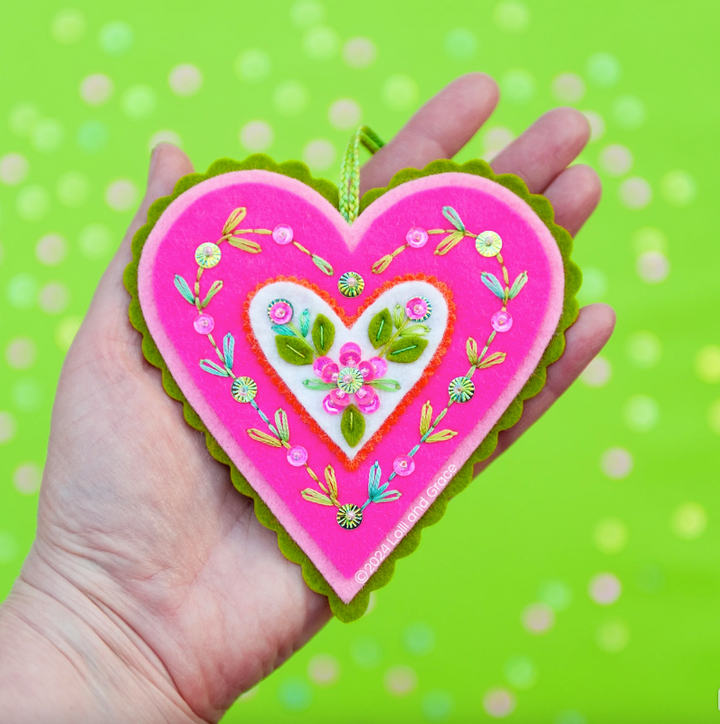 Garden Party Hearts Wool Felt Ornament Kit