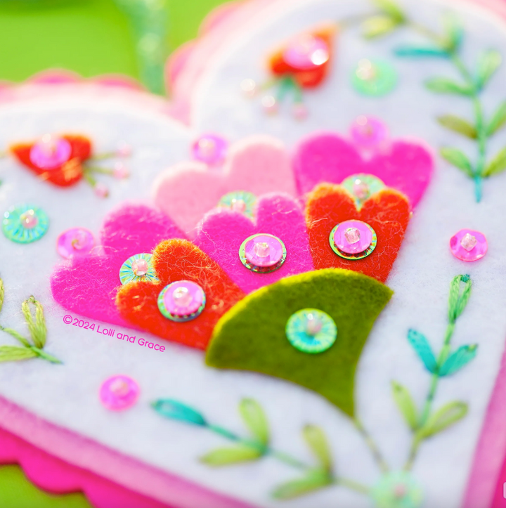 Garden Party Hearts Wool Felt Ornament Kit