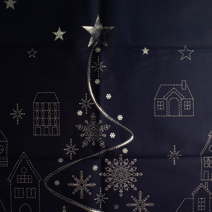 Large Sashiko Panel - Christmas Tree Village