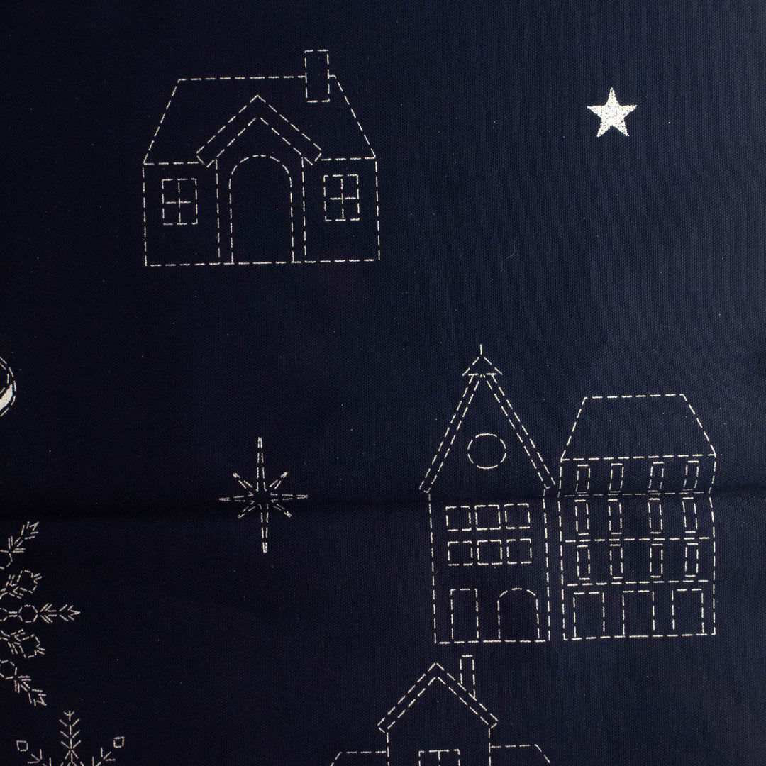 Large Sashiko Panel - Christmas Tree Village