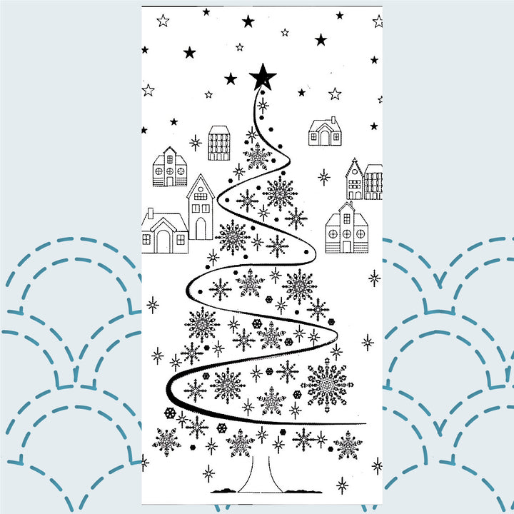 Large Sashiko Panel - Christmas Tree Village