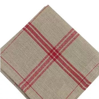 Natural French Linen Tea Towel - Red Stripe