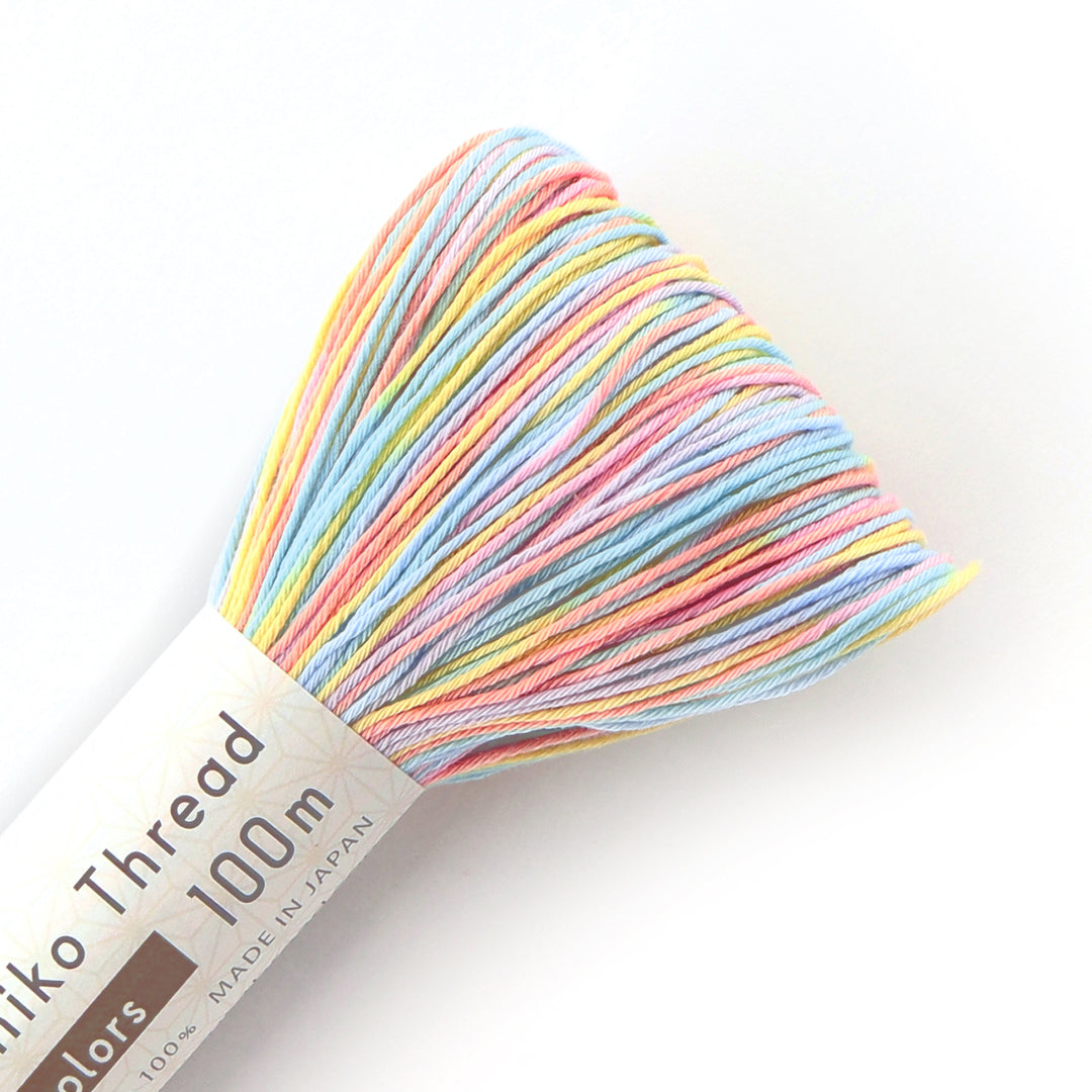 100m Skein Olympus Variegated Sashiko Thread - Short Pitch Pastel Rainbow (#305)