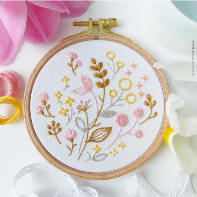 Yellow Pink Flowers Embroidery Kit