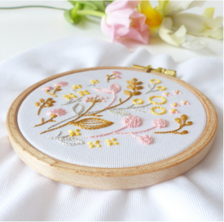 Yellow Pink Flowers Embroidery Kit