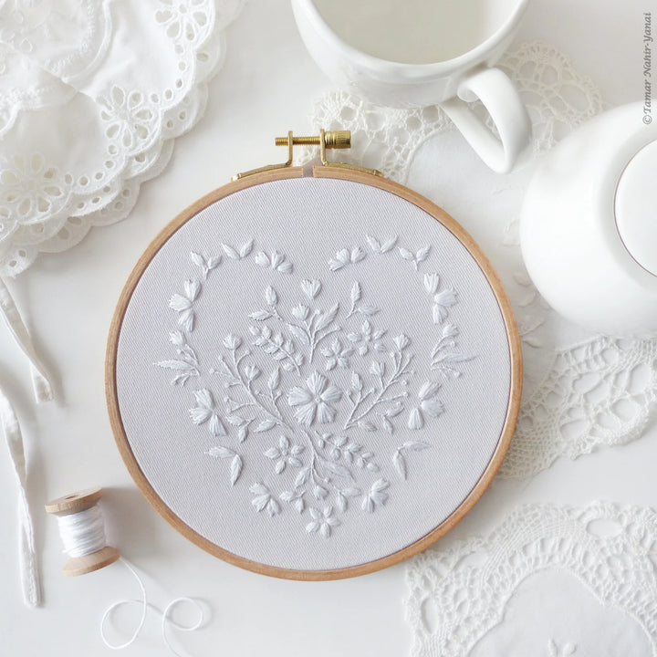 White Heart Embroidery Kit