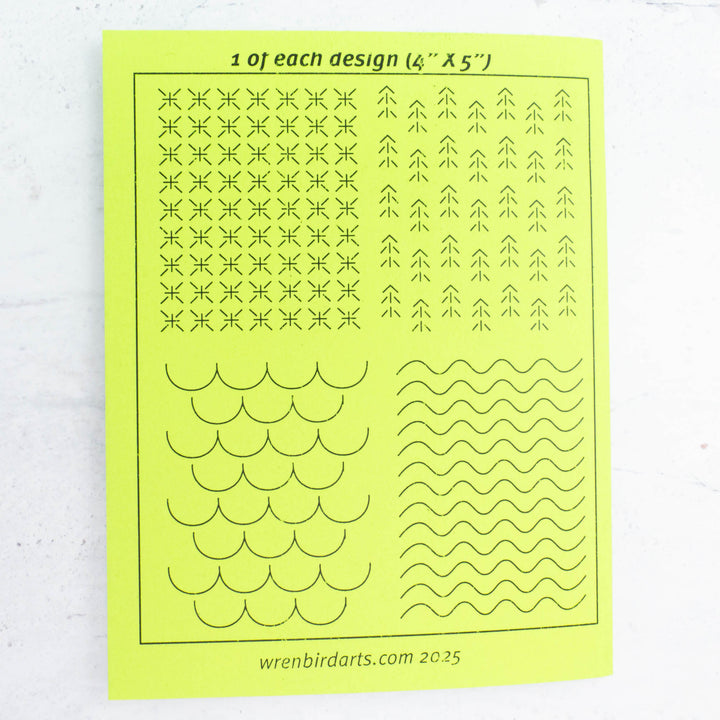 Stick & Stitch Sashiko Mending Patterns - Neon Green Nature