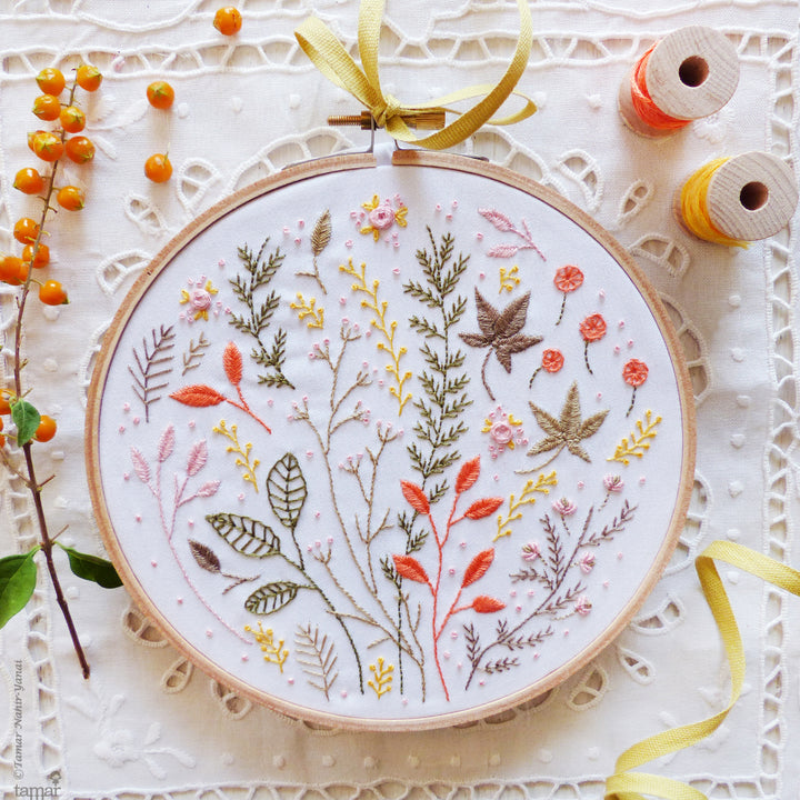 Embroidery Kit : 6" Autumn Leaves by Tamar Nahir Embroidery Kit - Snuggly Monkey