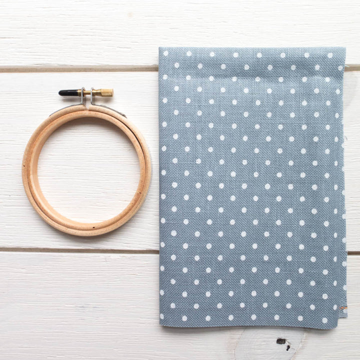 Blue Polka Dot Cross Stitch Linen Fabric (32 count) Fabric - Snuggly Monkey
