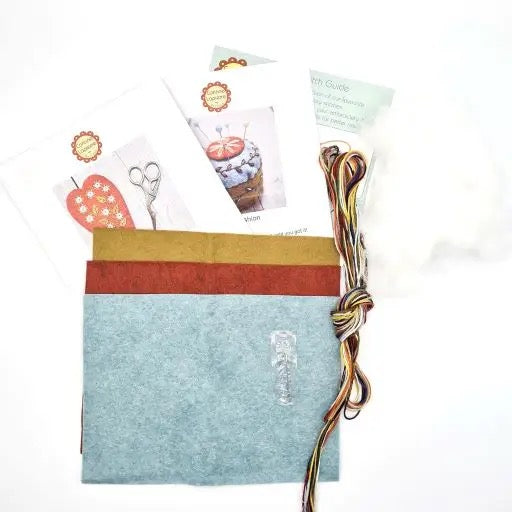 Embroidered Scissors Pouch and Mini Pin Cushion Felt Craft Kit