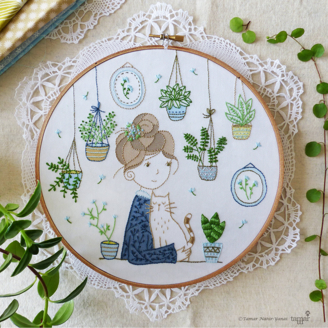 Embroidery Kit : 8" Hair Bun Girl by Tamar Nahir Embroidery Kit - Snuggly Monkey
