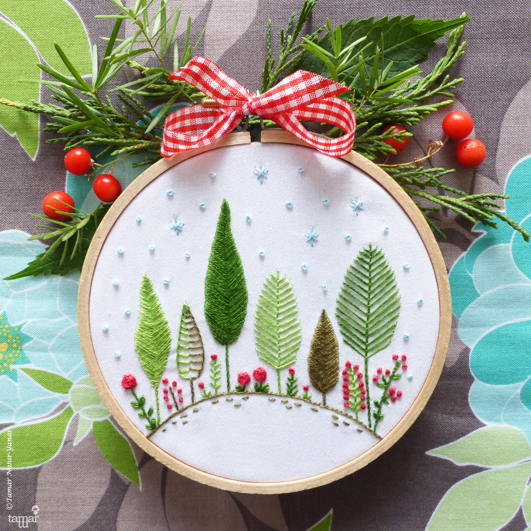 Tamar Nahir Embroidery Kit - 4" Christmas Forest Embroidery Kit - Snuggly Monkey