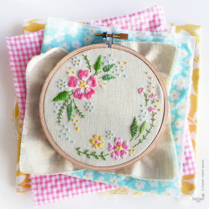 Modern Embroidery Kit : 4" Circle of Flowers by Tamar Nahir Embroidery Kit - Snuggly Monkey