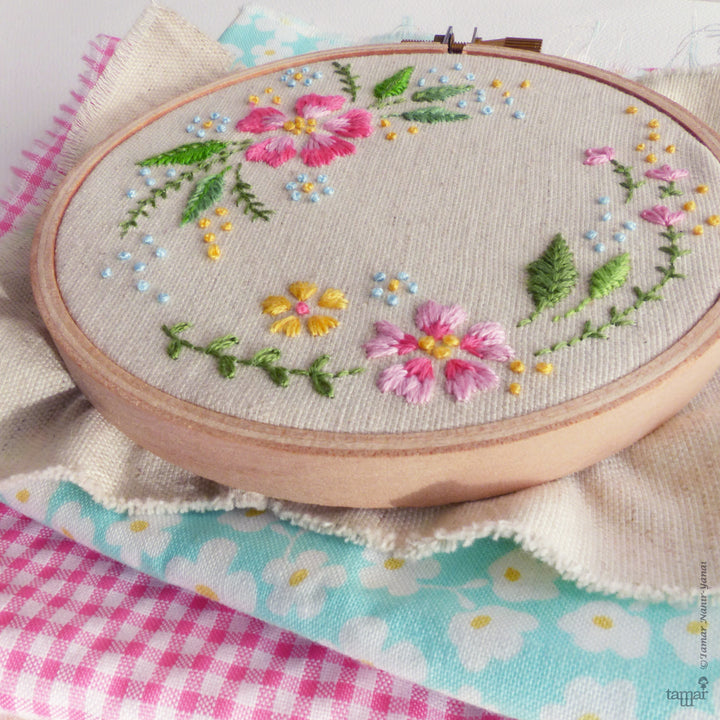 Modern Embroidery Kit : 4" Circle of Flowers by Tamar Nahir Embroidery Kit - Snuggly Monkey