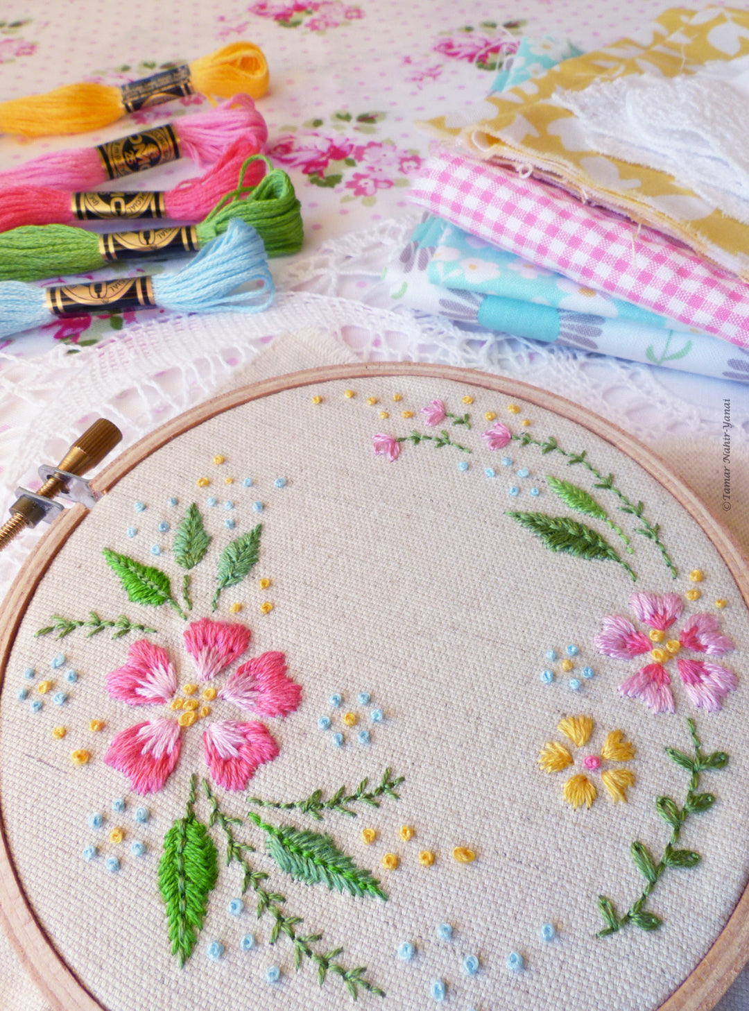 Modern Embroidery Kit : 4" Circle of Flowers by Tamar Nahir Embroidery Kit - Snuggly Monkey