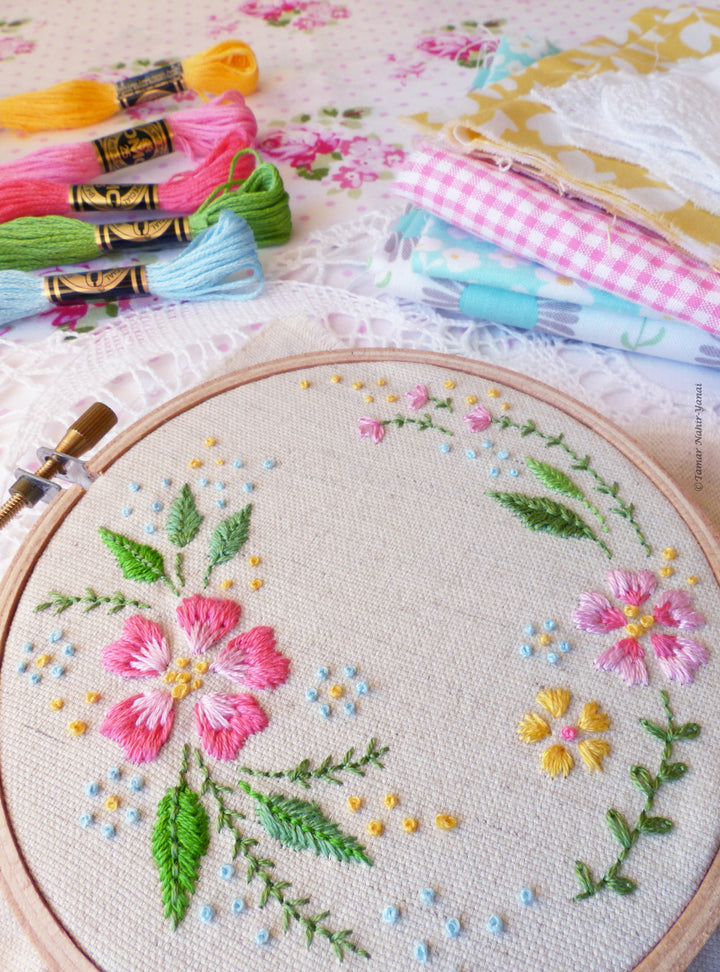 Modern Embroidery Kit : 4" Circle of Flowers by Tamar Nahir Embroidery Kit - Snuggly Monkey
