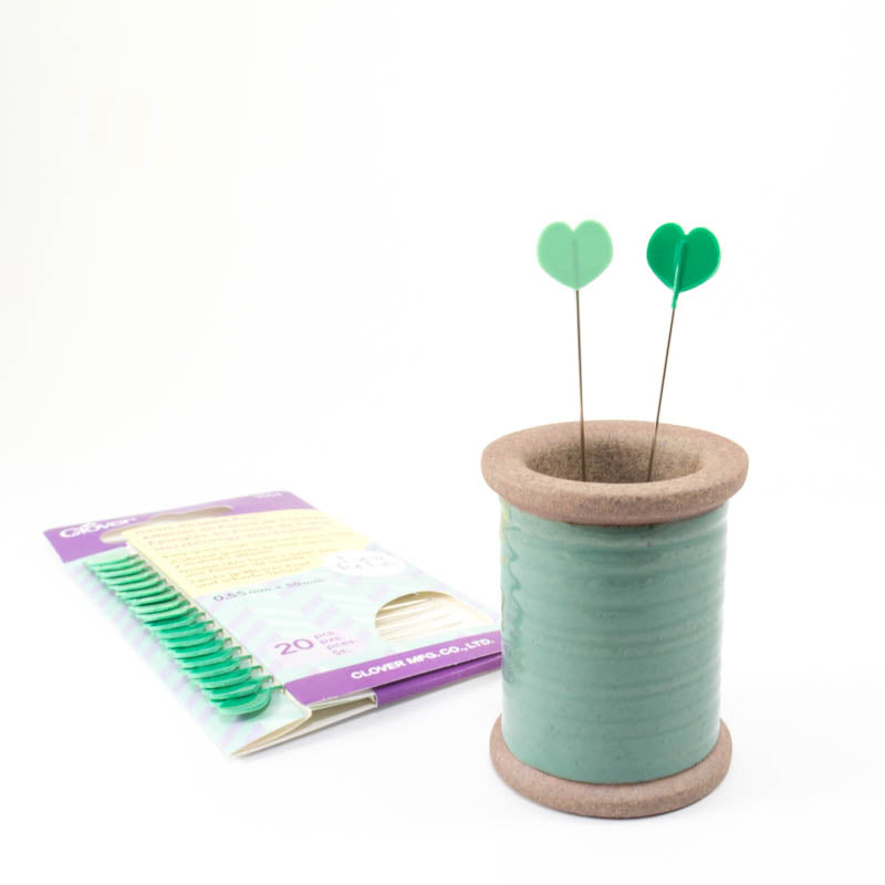 Green Heart Shaped Sewing Pins Notions - Snuggly Monkey