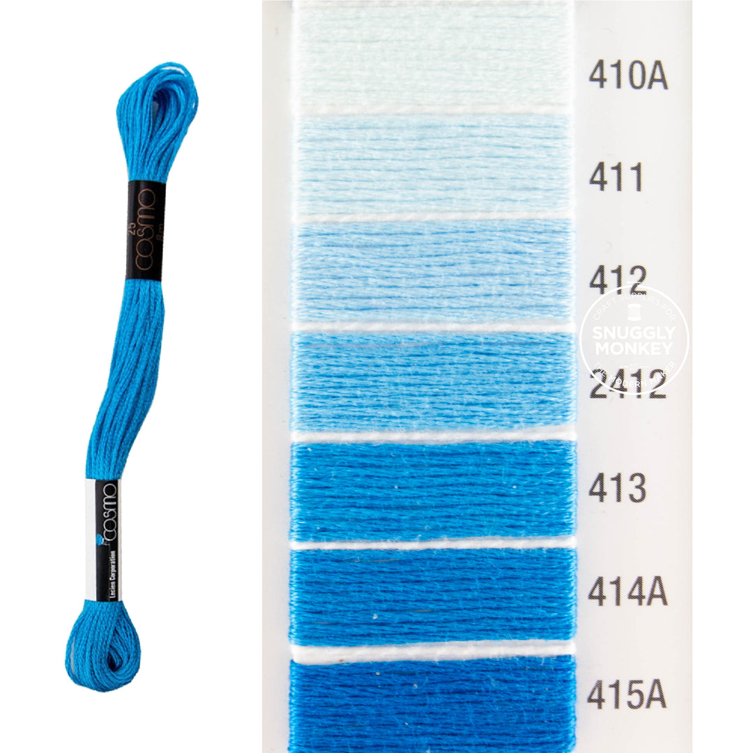 Cosmo Embroidery Floss - Blue (No. 410A-415A)