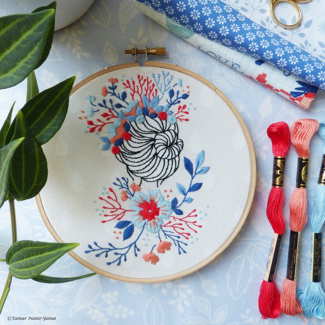 Modern Embroidery Kit : 6" Flower Crown Lady by Tamar Nahir Embroidery Kit - Snuggly Monkey