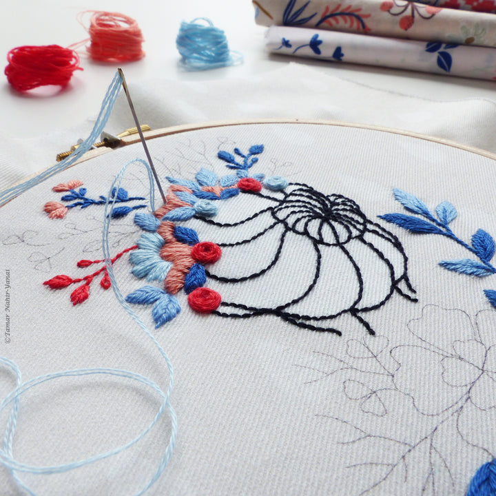 Modern Embroidery Kit : 6" Flower Crown Lady by Tamar Nahir Embroidery Kit - Snuggly Monkey