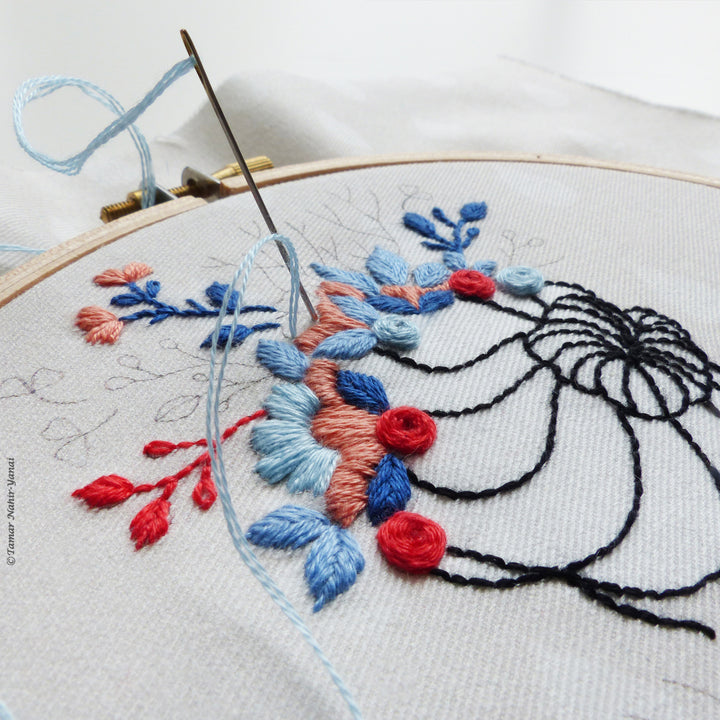 Modern Embroidery Kit : 6" Flower Crown Lady by Tamar Nahir Embroidery Kit - Snuggly Monkey