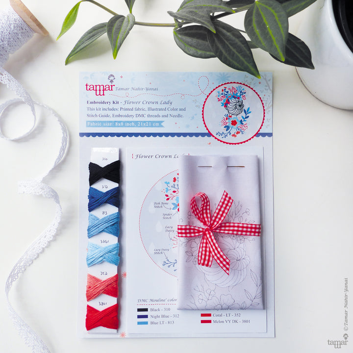 Modern Embroidery Kit : 6" Flower Crown Lady by Tamar Nahir Embroidery Kit - Snuggly Monkey