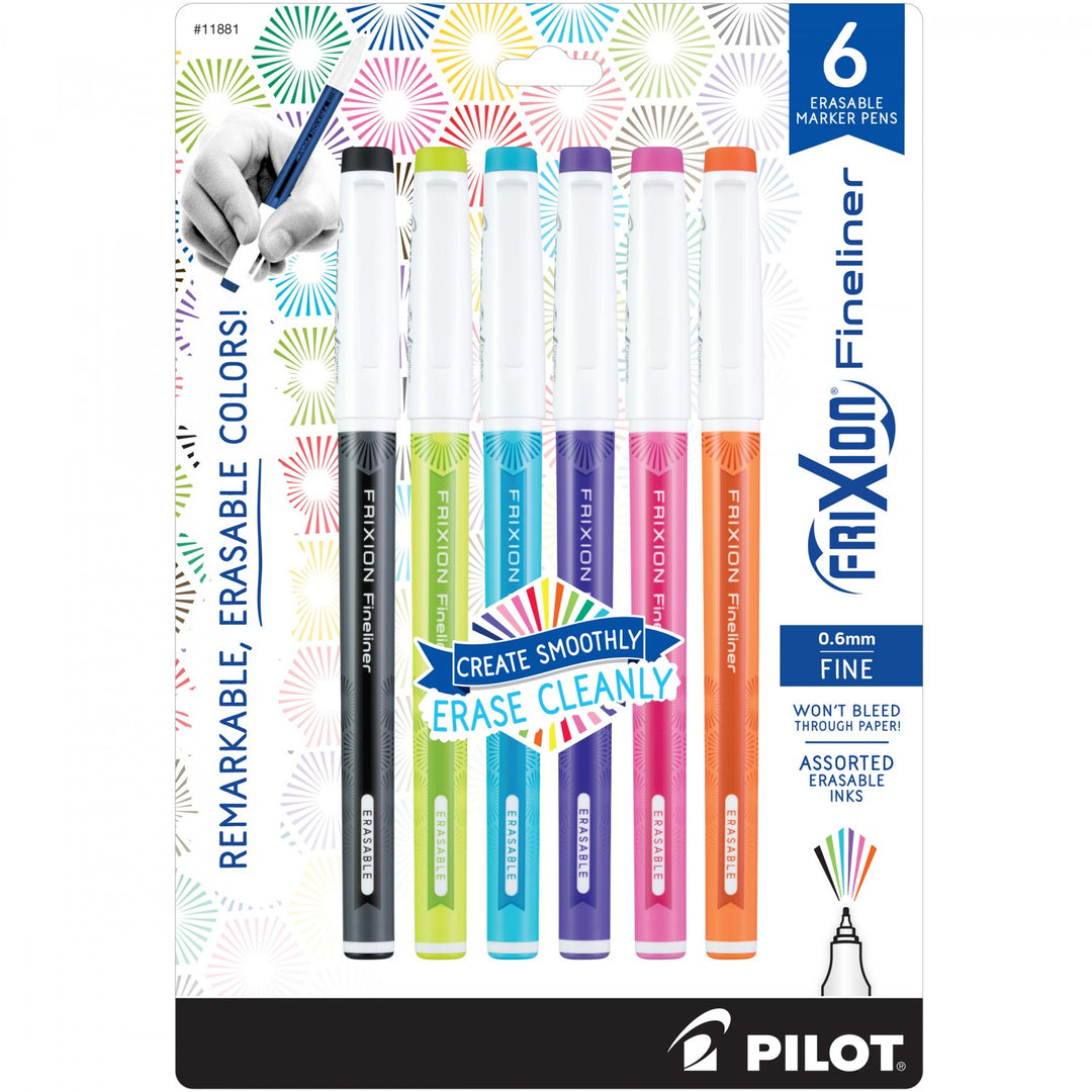 Frixion Fineliner Pens - 6 Pack Assorted Colors