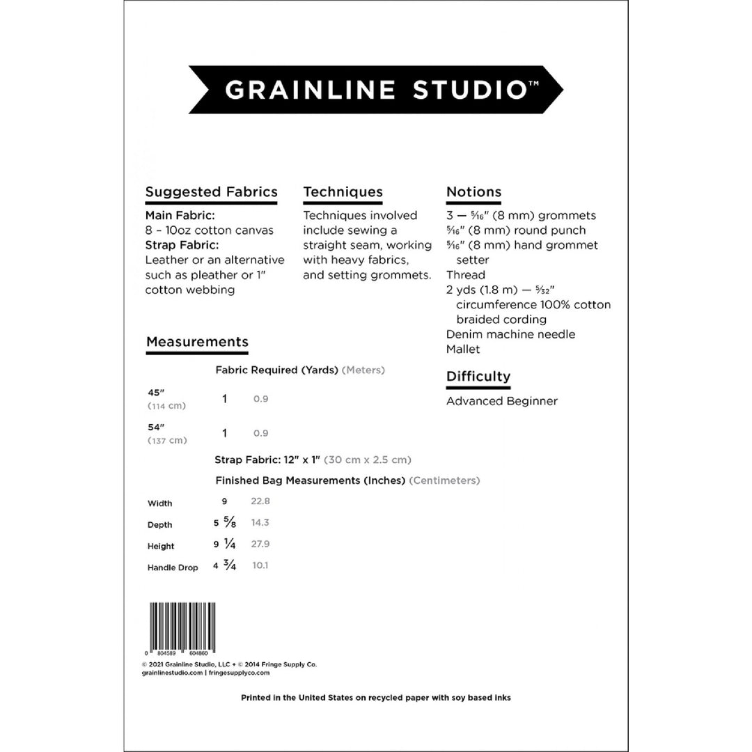 Grainline Studios Sewing Pattern - Field Bag