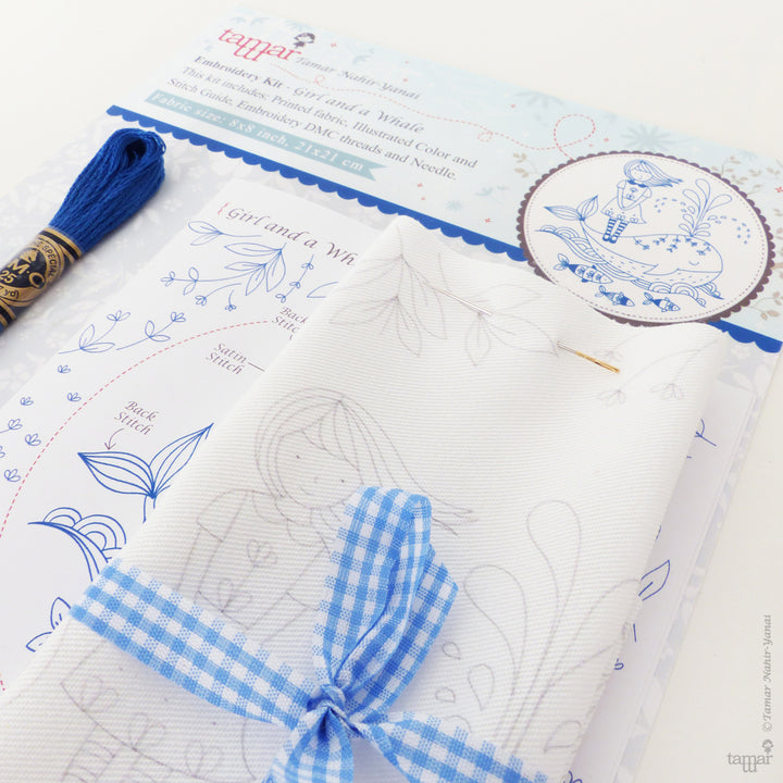 Embroidery Kit : 6" Girl and a Whale by Tamar Nahir Embroidery Kit - Snuggly Monkey