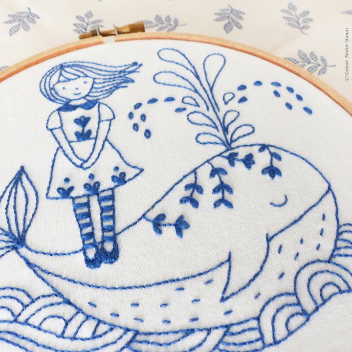 Embroidery Kit : 6" Girl and a Whale by Tamar Nahir Embroidery Kit - Snuggly Monkey