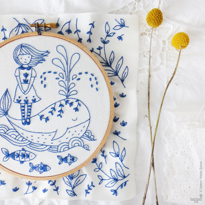 Embroidery Kit : 6" Girl and a Whale by Tamar Nahir Embroidery Kit - Snuggly Monkey