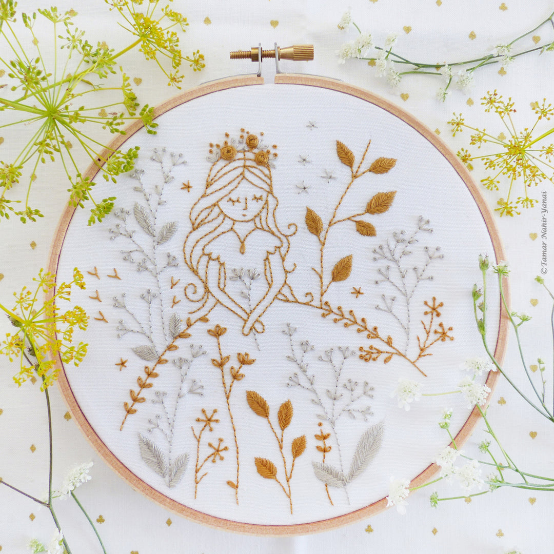 Embroidery Kit : 6" Gold and Gray Princess by Tamar Nahir Embroidery Kit - Snuggly Monkey