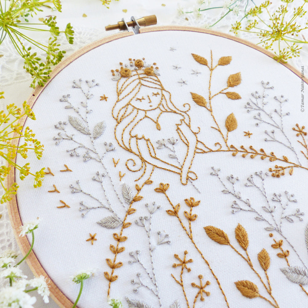 Embroidery Kit : 6" Gold and Gray Princess by Tamar Nahir Embroidery Kit - Snuggly Monkey