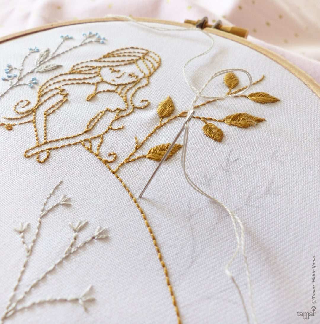 Embroidery Kit : 6" Gold and Gray Princess by Tamar Nahir Embroidery Kit - Snuggly Monkey